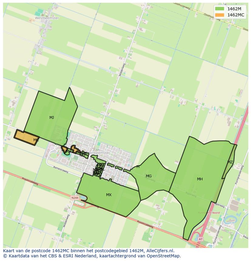 Afbeelding van het postcodegebied 1462 MC op de kaart.