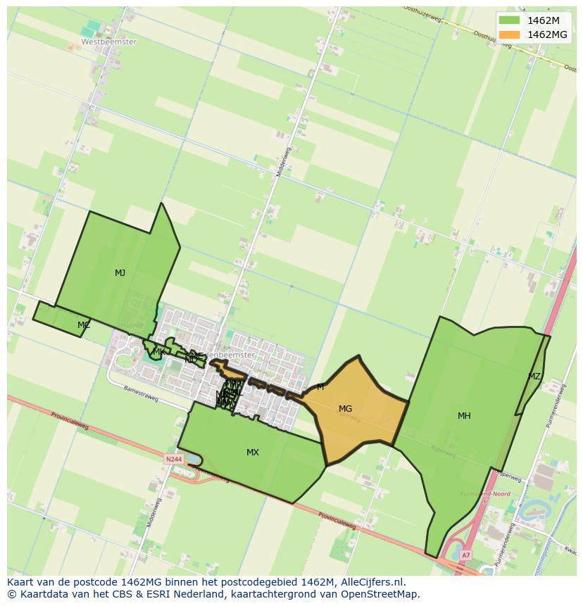 Afbeelding van het postcodegebied 1462 MG op de kaart.