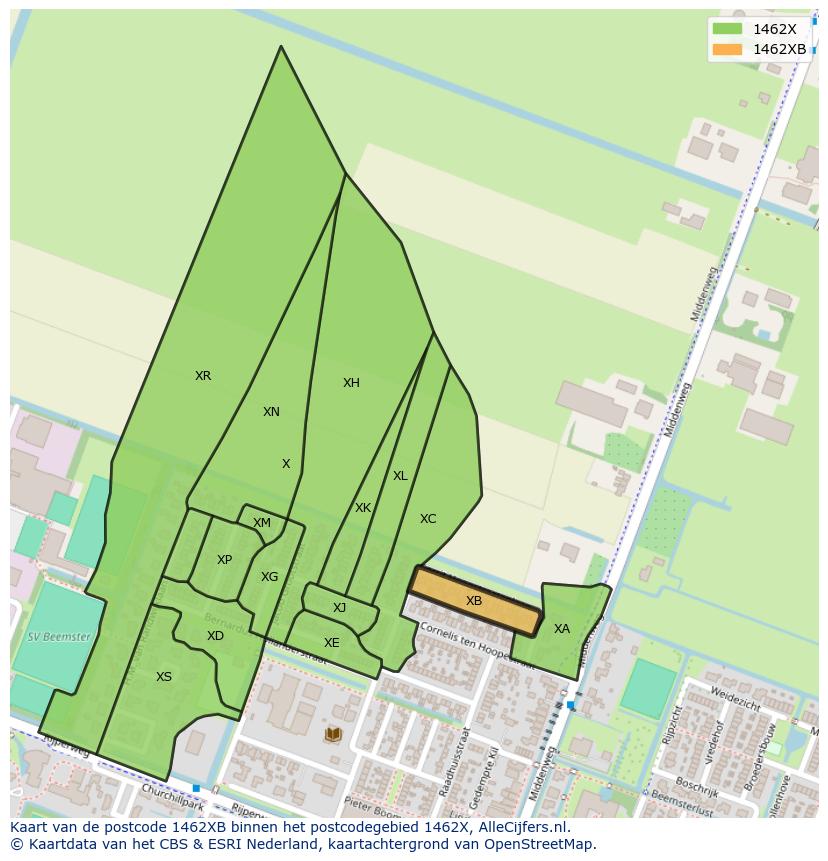 Afbeelding van het postcodegebied 1462 XB op de kaart.