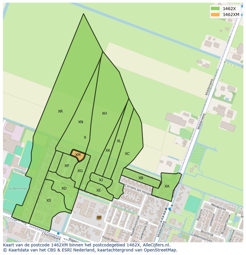 Afbeelding van het postcodegebied 1462 XM op de kaart.