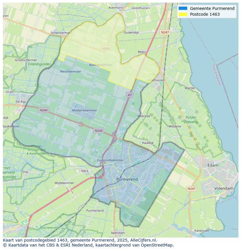 Afbeelding van het postcodegebied 1463 op de kaart.