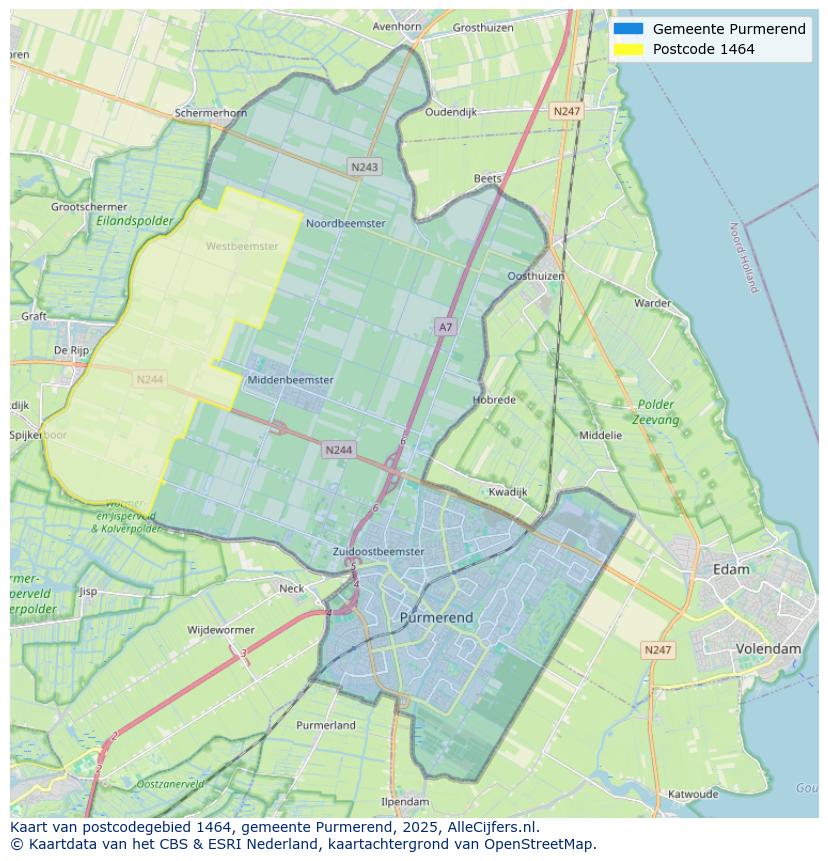 Afbeelding van het postcodegebied 1464 op de kaart.