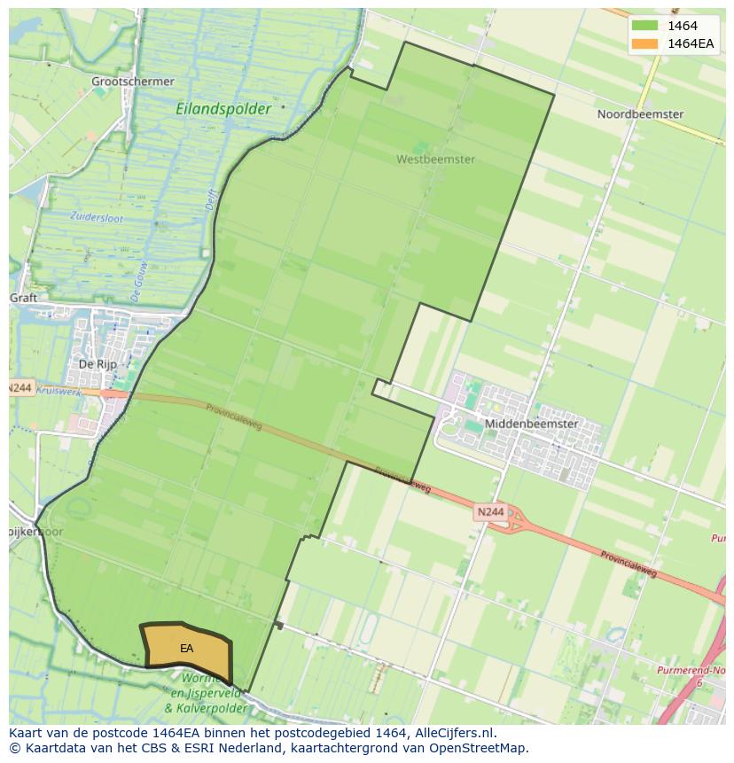 Afbeelding van het postcodegebied 1464 EA op de kaart.