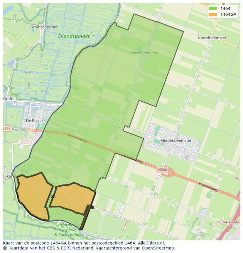 Afbeelding van het postcodegebied 1464 GA op de kaart.