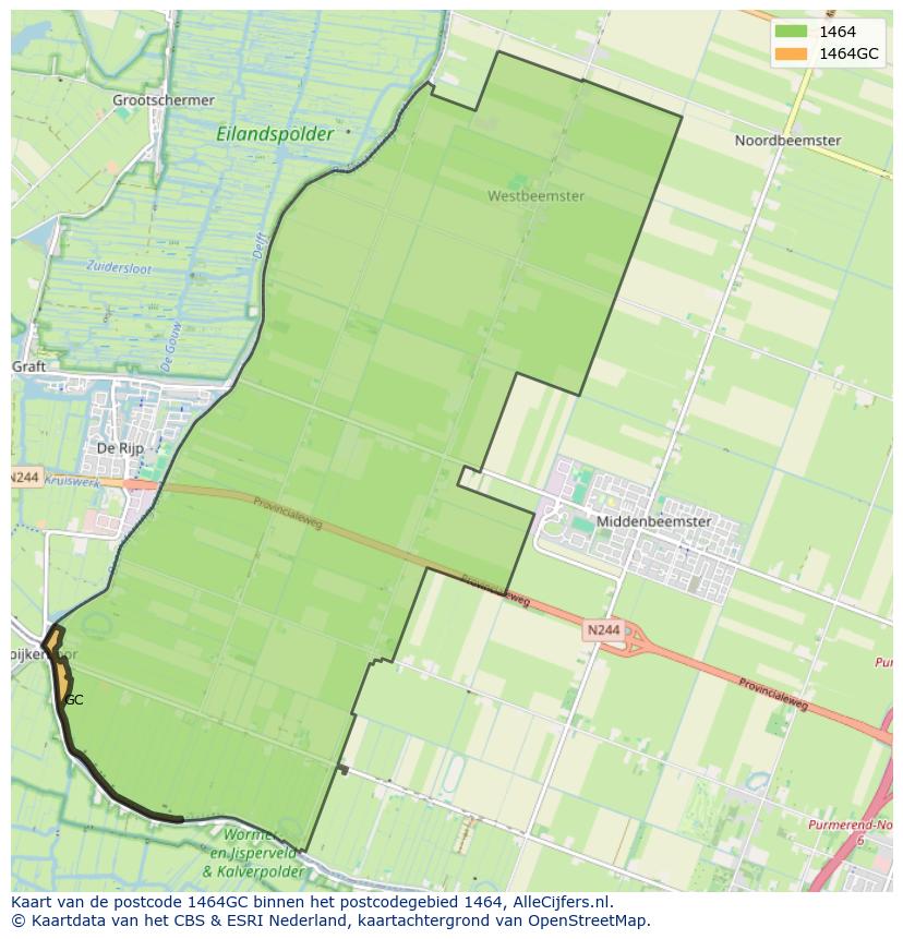 Afbeelding van het postcodegebied 1464 GC op de kaart.