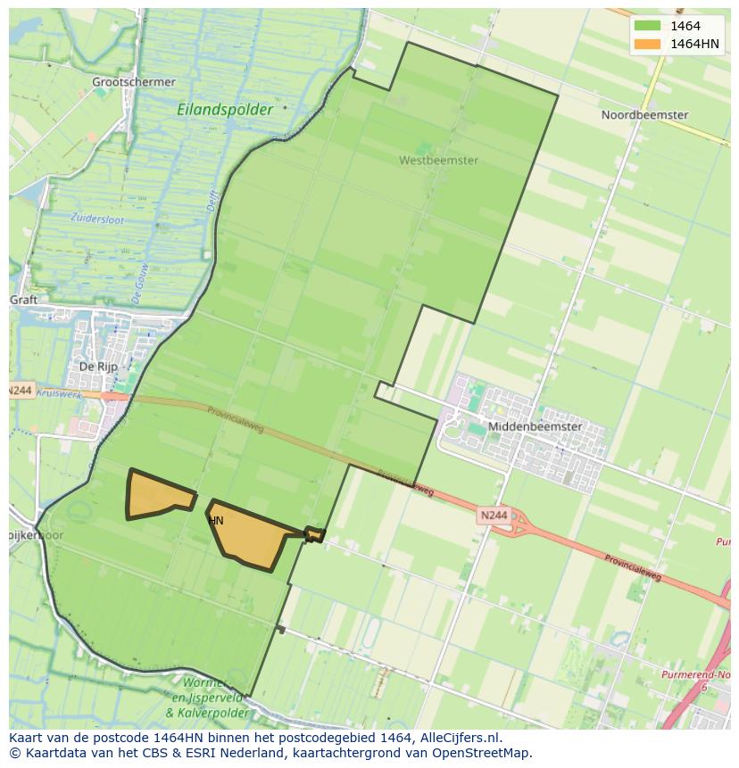Afbeelding van het postcodegebied 1464 HN op de kaart.