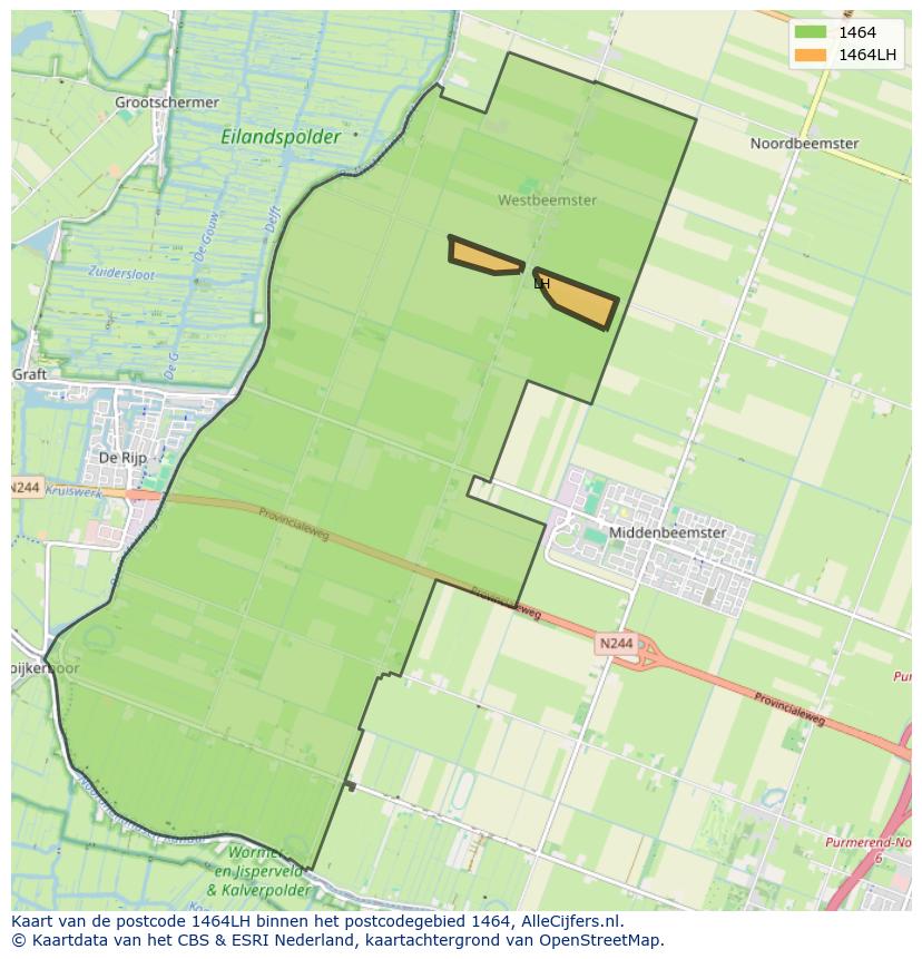 Afbeelding van het postcodegebied 1464 LH op de kaart.