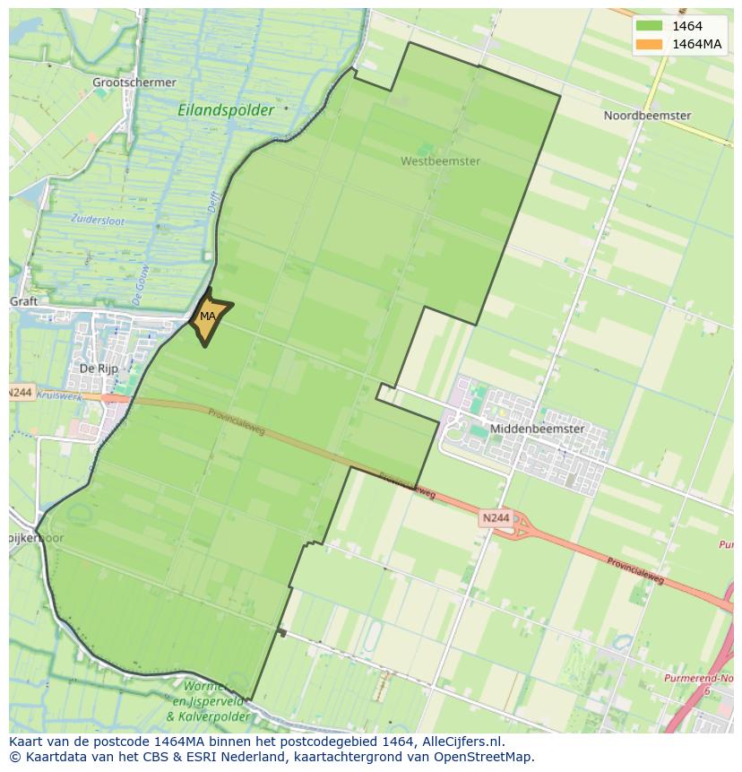 Afbeelding van het postcodegebied 1464 MA op de kaart.