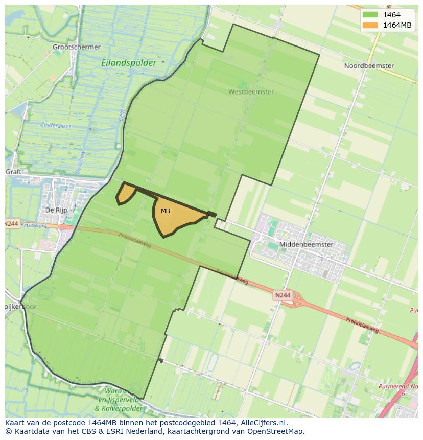 Afbeelding van het postcodegebied 1464 MB op de kaart.
