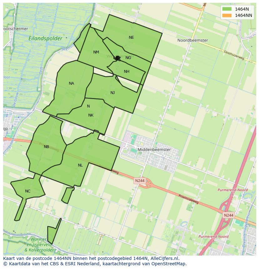 Afbeelding van het postcodegebied 1464 NN op de kaart.