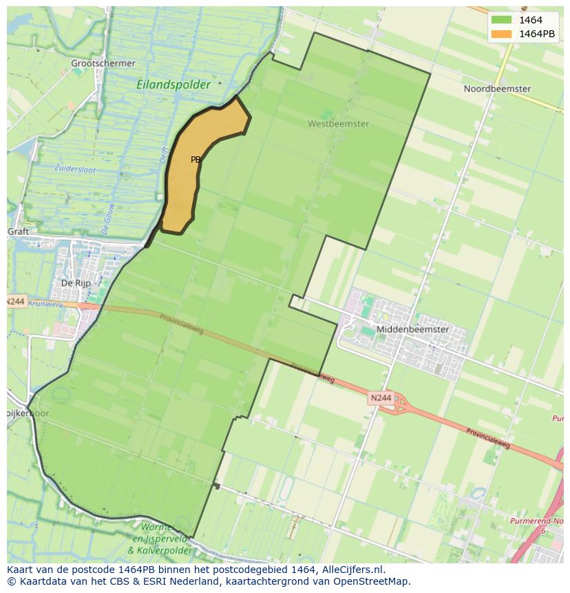 Afbeelding van het postcodegebied 1464 PB op de kaart.