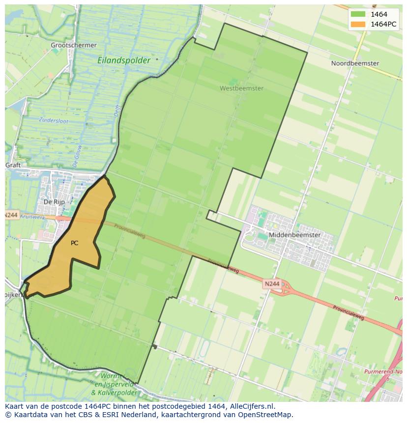 Afbeelding van het postcodegebied 1464 PC op de kaart.
