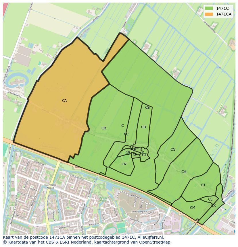 Afbeelding van het postcodegebied 1471 CA op de kaart.