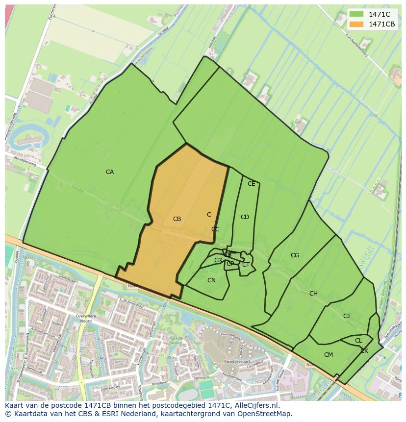 Afbeelding van het postcodegebied 1471 CB op de kaart.