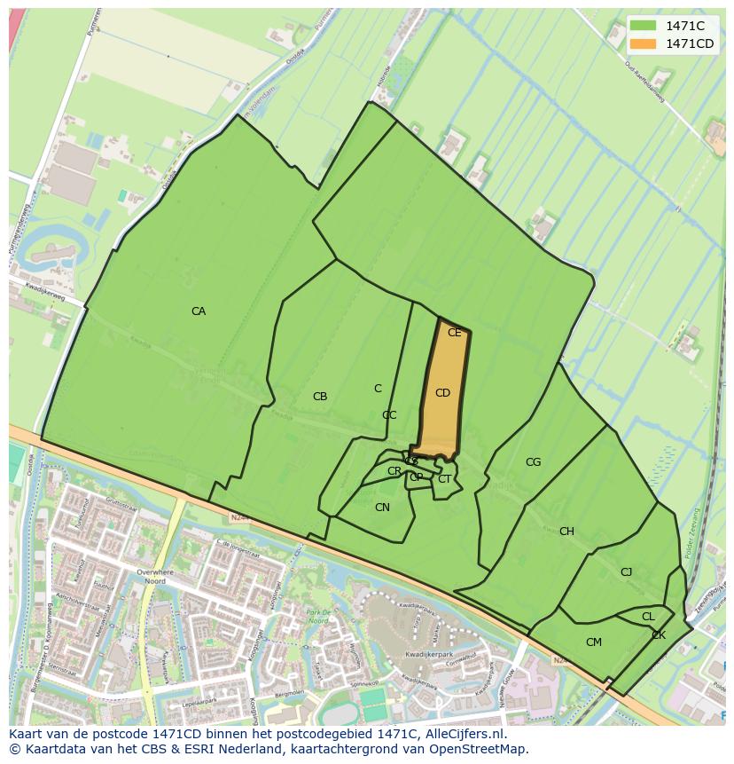 Afbeelding van het postcodegebied 1471 CD op de kaart.