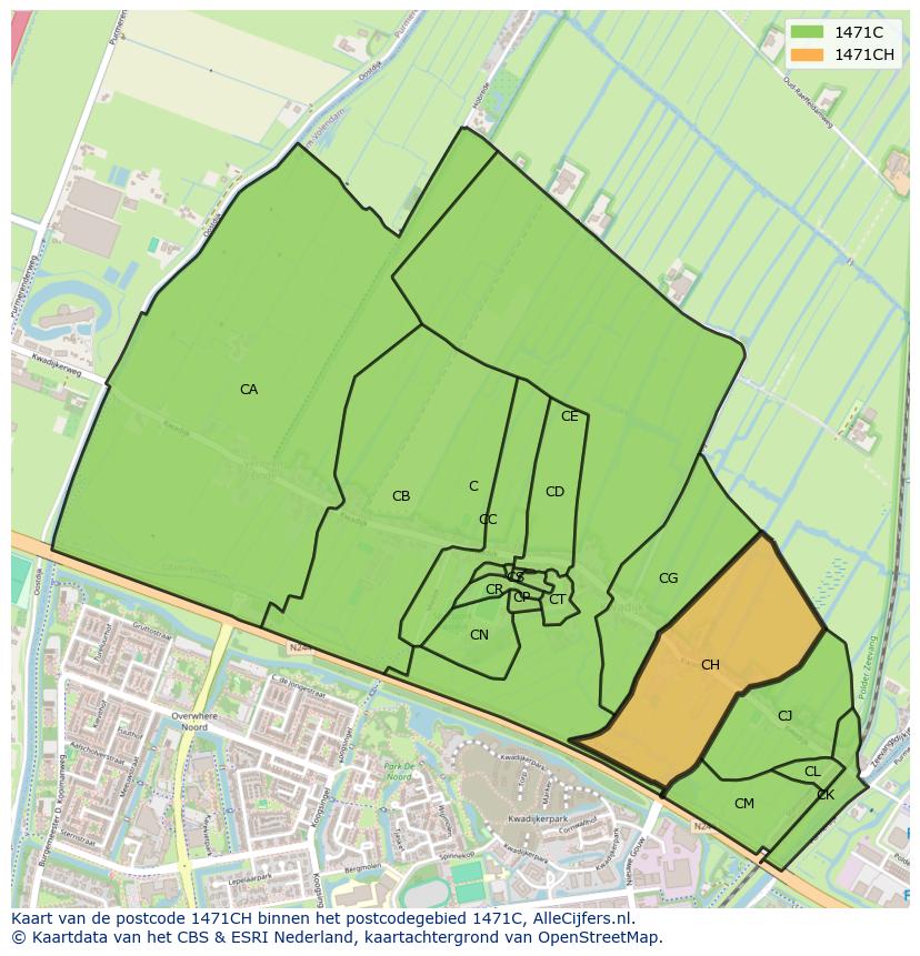 Afbeelding van het postcodegebied 1471 CH op de kaart.