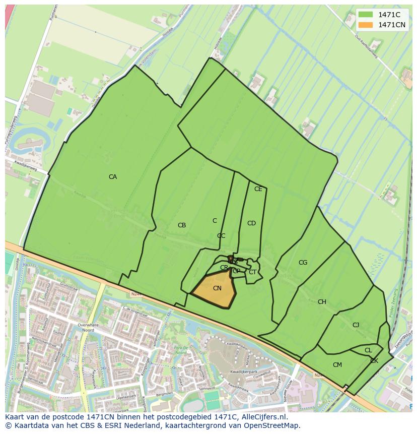 Afbeelding van het postcodegebied 1471 CN op de kaart.