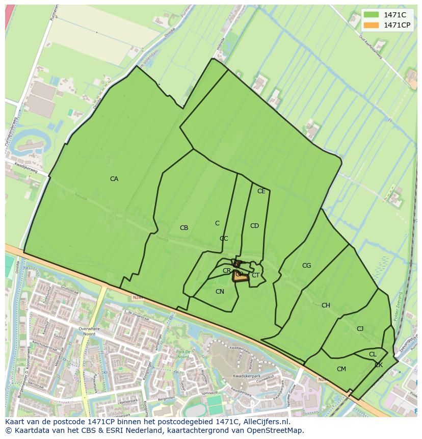 Afbeelding van het postcodegebied 1471 CP op de kaart.