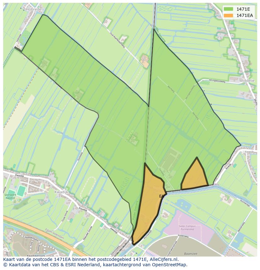 Afbeelding van het postcodegebied 1471 EA op de kaart.