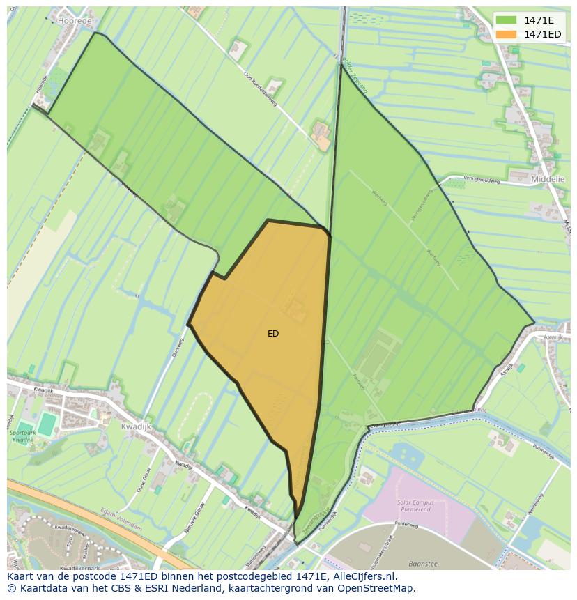 Afbeelding van het postcodegebied 1471 ED op de kaart.