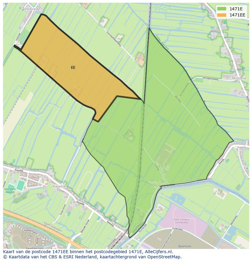Afbeelding van het postcodegebied 1471 EE op de kaart.