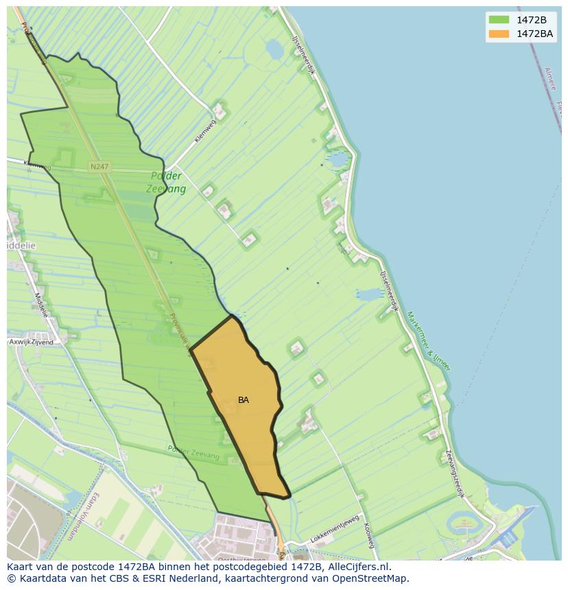 Afbeelding van het postcodegebied 1472 BA op de kaart.