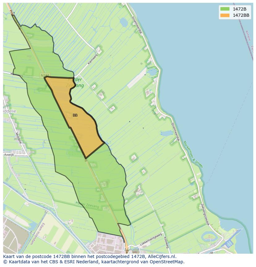Afbeelding van het postcodegebied 1472 BB op de kaart.