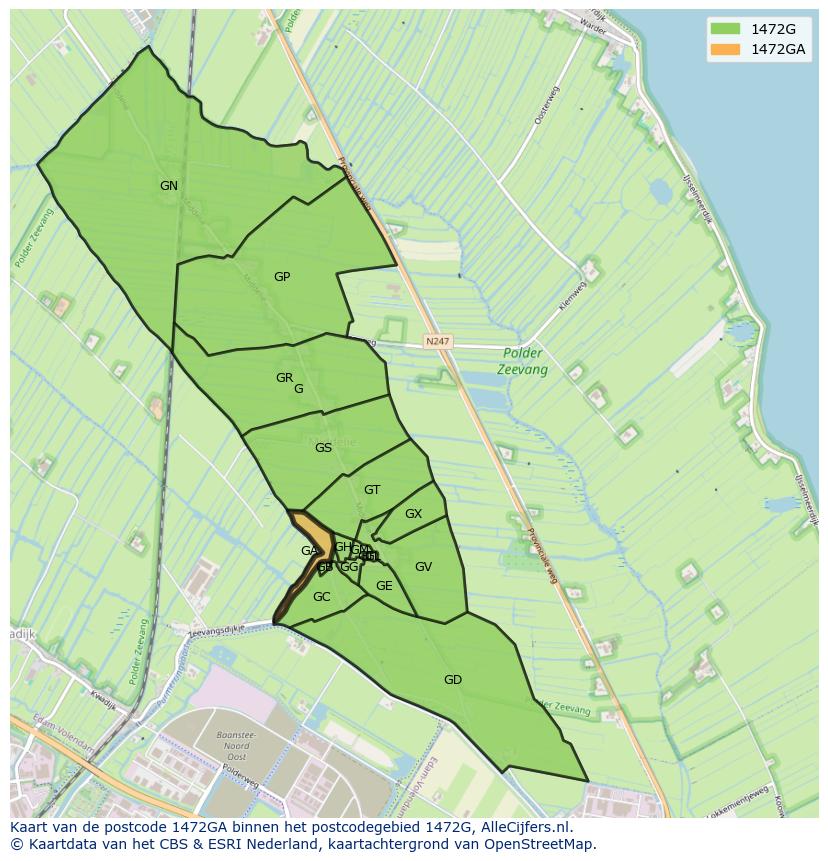 Afbeelding van het postcodegebied 1472 GA op de kaart.