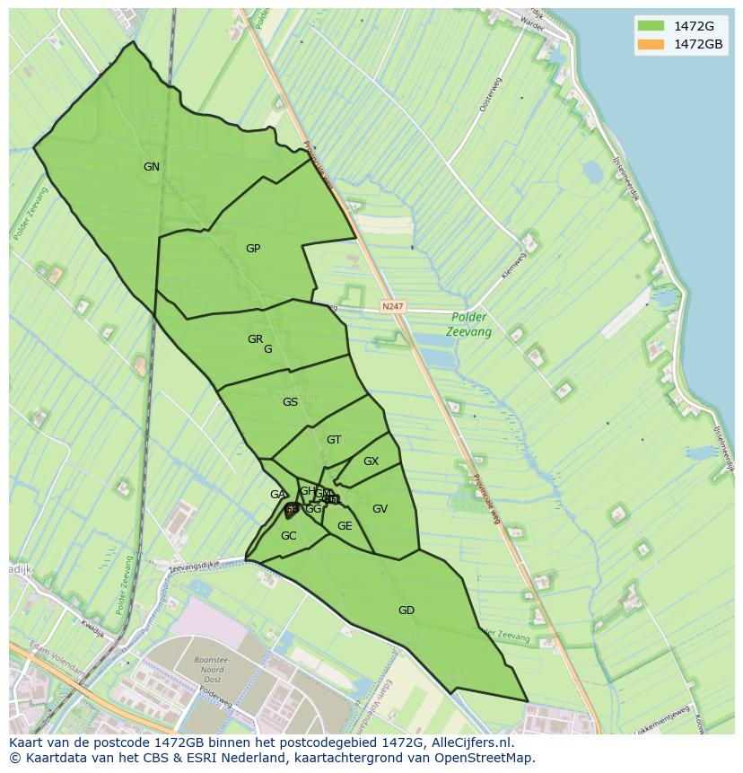 Afbeelding van het postcodegebied 1472 GB op de kaart.