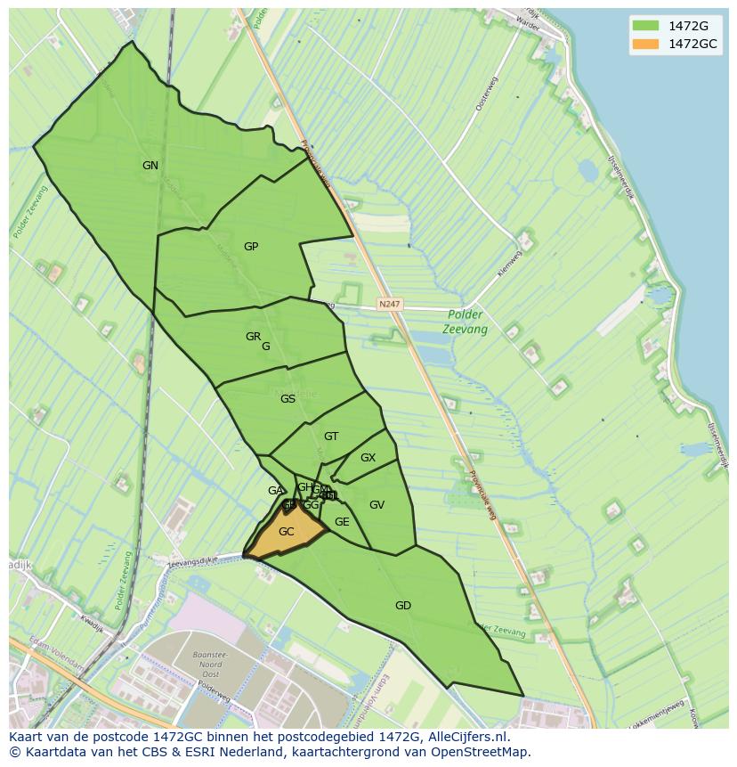 Afbeelding van het postcodegebied 1472 GC op de kaart.