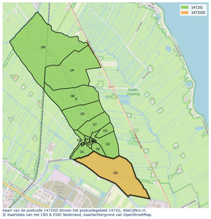 Afbeelding van het postcodegebied 1472 GD op de kaart.