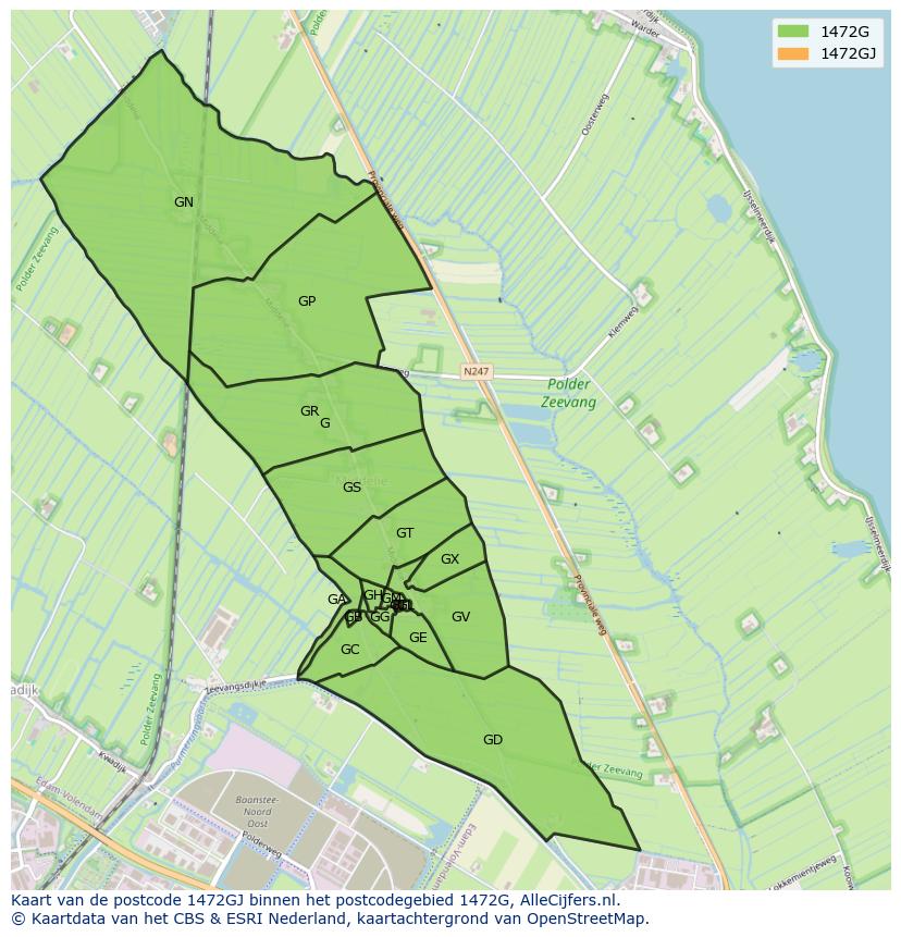 Afbeelding van het postcodegebied 1472 GJ op de kaart.