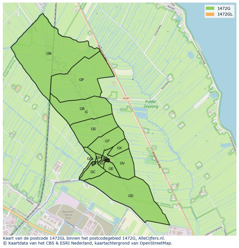 Afbeelding van het postcodegebied 1472 GL op de kaart.