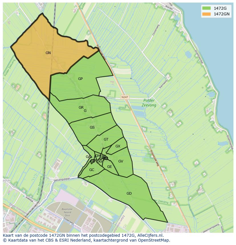Afbeelding van het postcodegebied 1472 GN op de kaart.