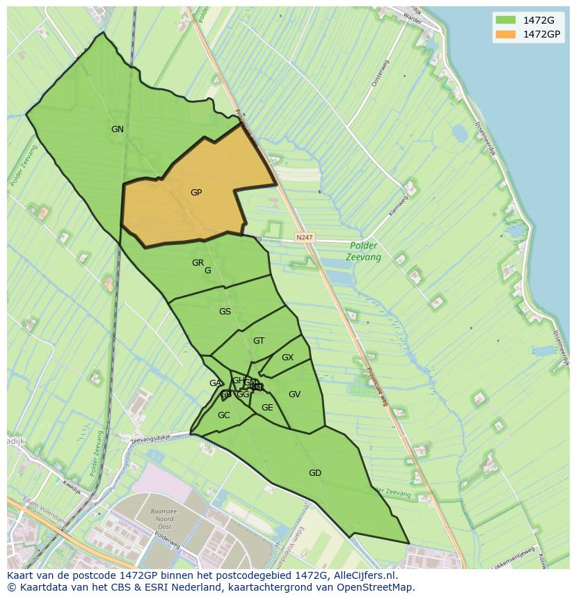 Afbeelding van het postcodegebied 1472 GP op de kaart.