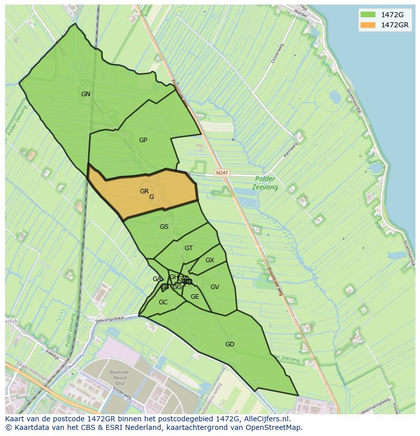 Afbeelding van het postcodegebied 1472 GR op de kaart.