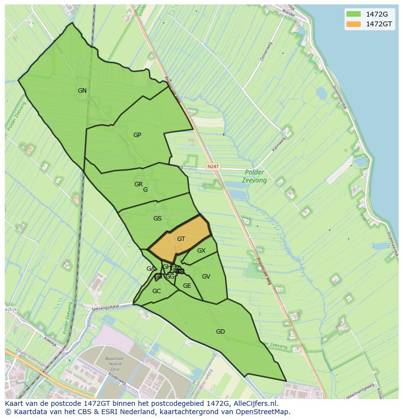 Afbeelding van het postcodegebied 1472 GT op de kaart.