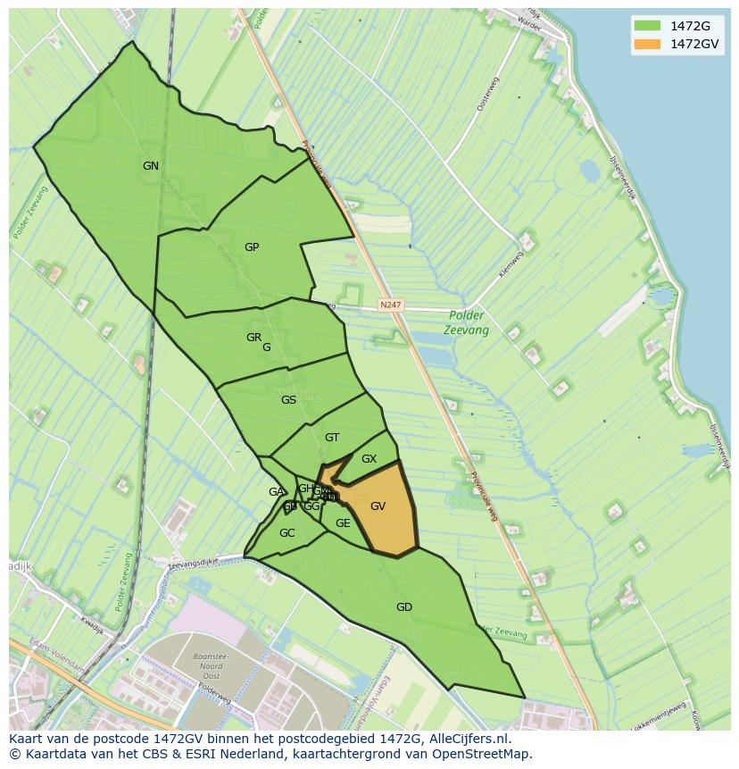 Afbeelding van het postcodegebied 1472 GV op de kaart.