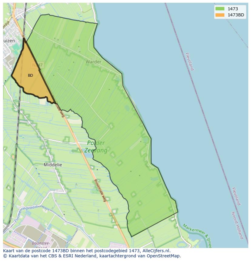 Afbeelding van het postcodegebied 1473 BD op de kaart.