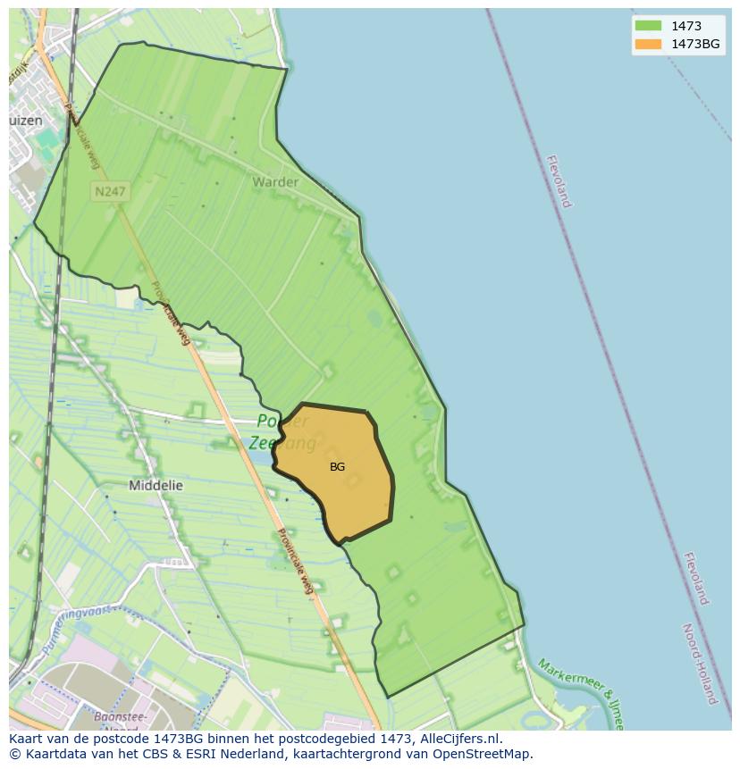 Afbeelding van het postcodegebied 1473 BG op de kaart.
