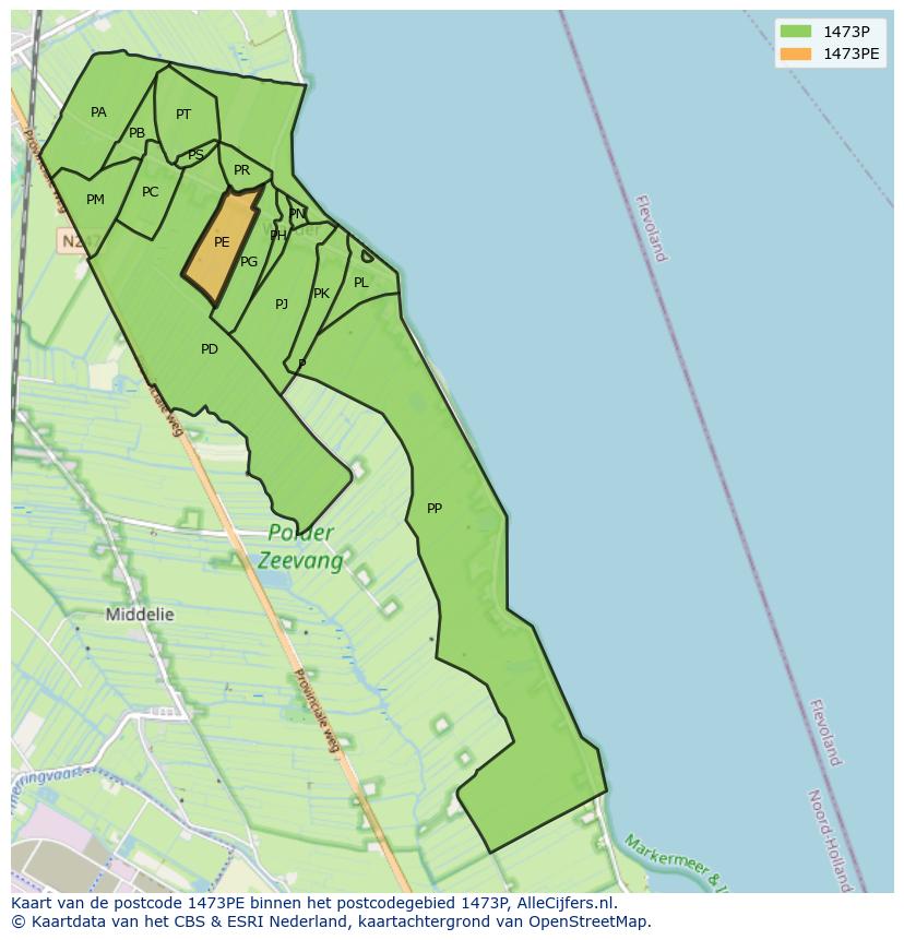 Afbeelding van het postcodegebied 1473 PE op de kaart.