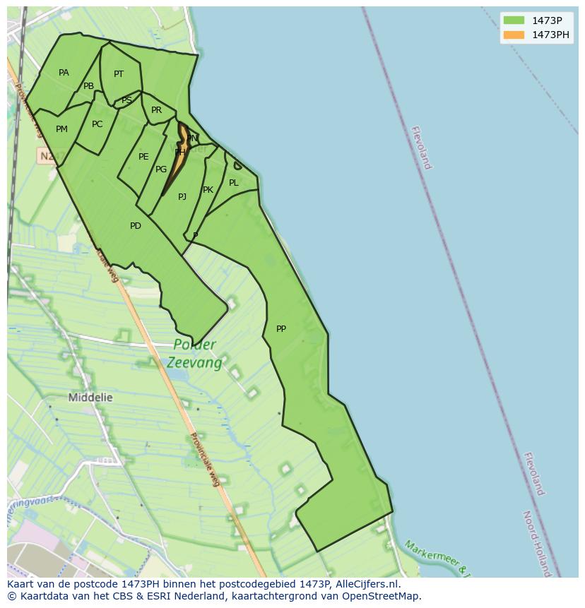 Afbeelding van het postcodegebied 1473 PH op de kaart.
