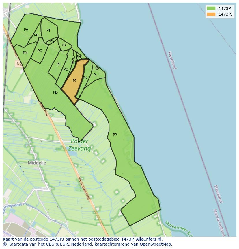 Afbeelding van het postcodegebied 1473 PJ op de kaart.