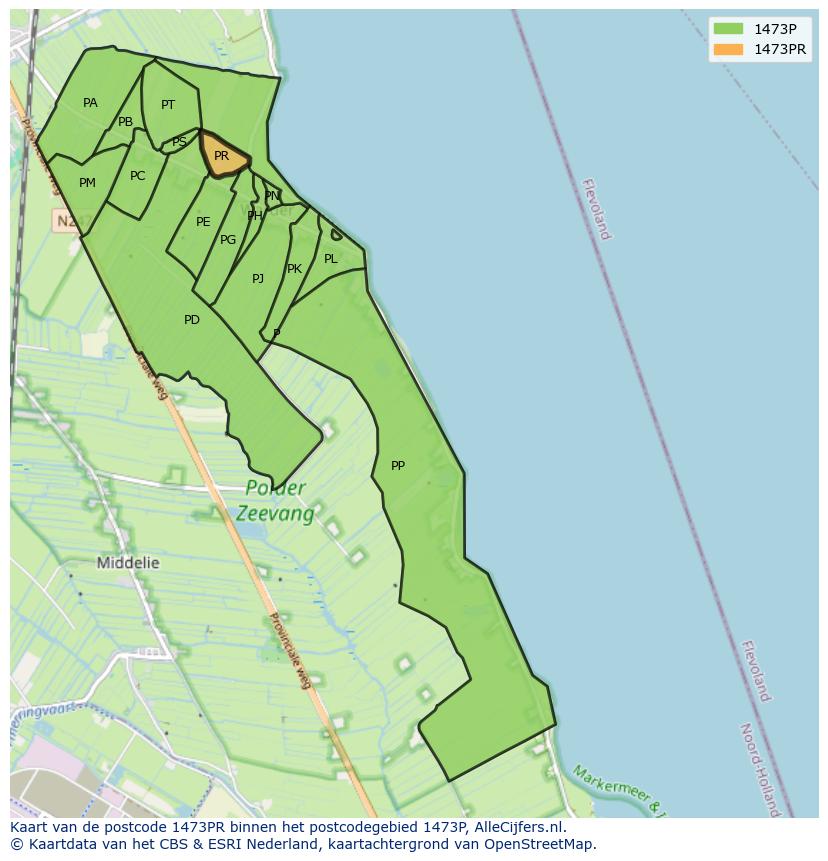 Afbeelding van het postcodegebied 1473 PR op de kaart.