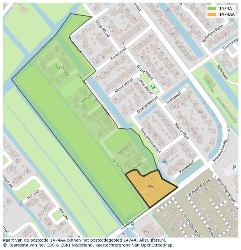 Afbeelding van het postcodegebied 1474 AA op de kaart.