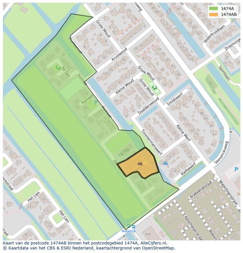 Afbeelding van het postcodegebied 1474 AB op de kaart.