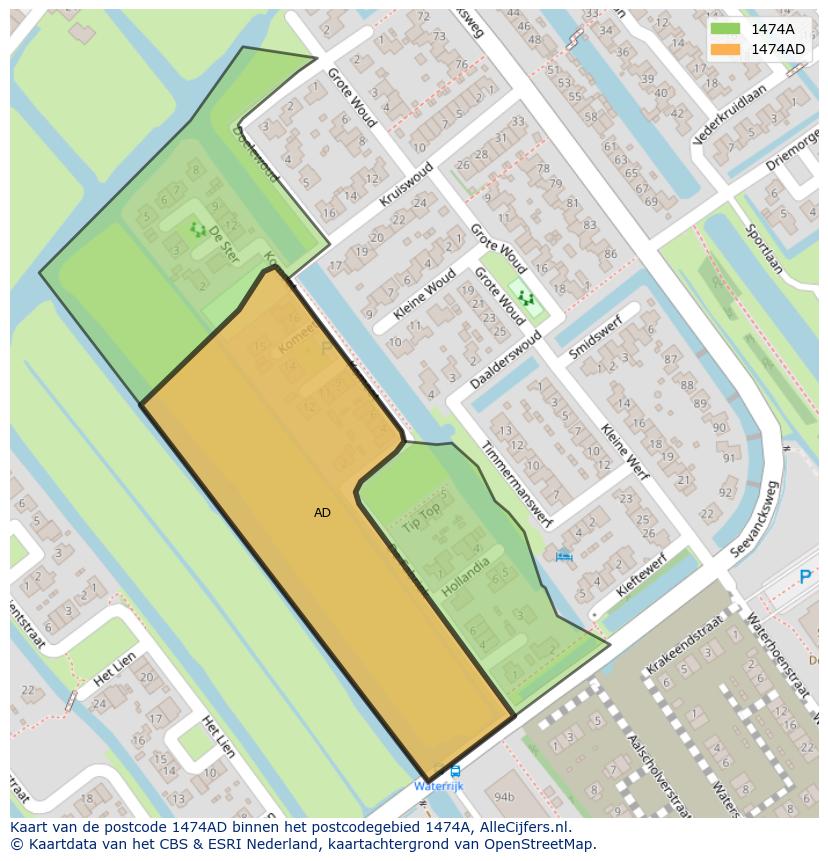 Afbeelding van het postcodegebied 1474 AD op de kaart.