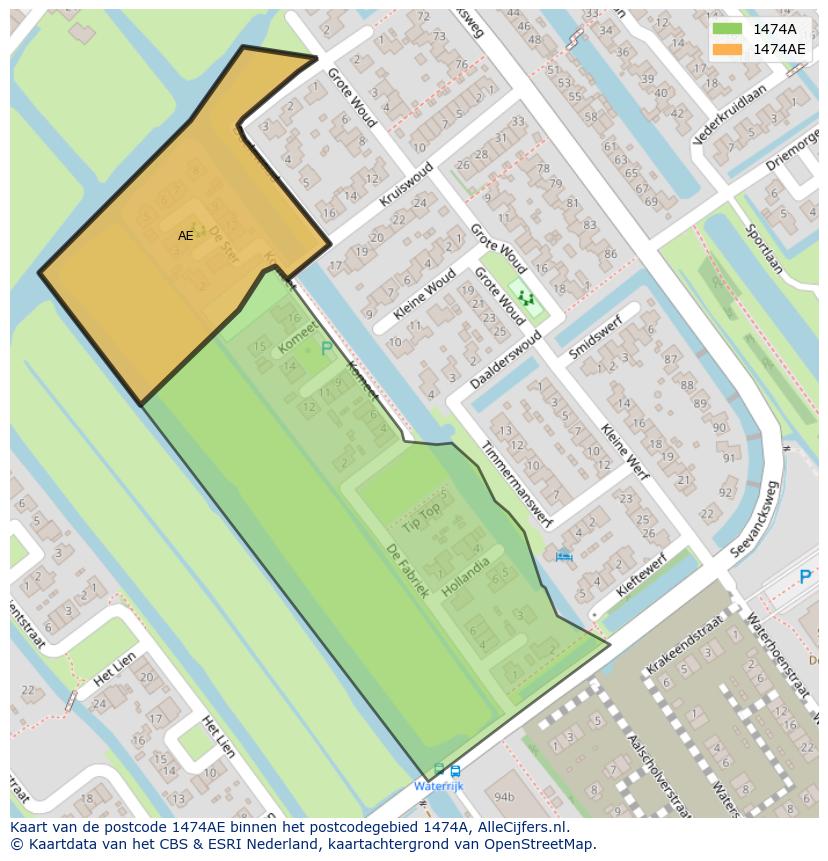 Afbeelding van het postcodegebied 1474 AE op de kaart.