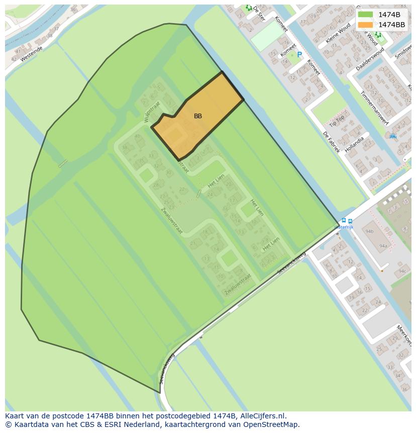 Afbeelding van het postcodegebied 1474 BB op de kaart.