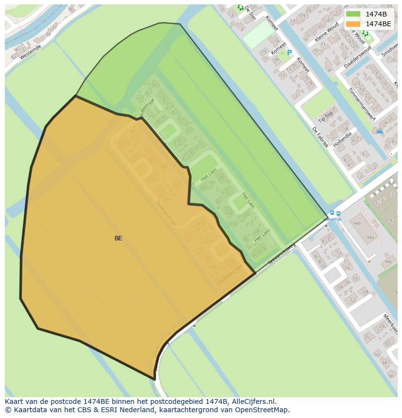 Afbeelding van het postcodegebied 1474 BE op de kaart.